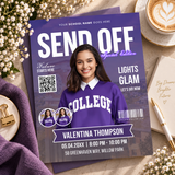 Prom send off invitation printable template in purple with three photo spots