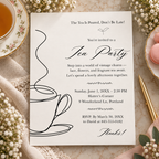 Modern tea party invitation printable template with oversized line art teacup