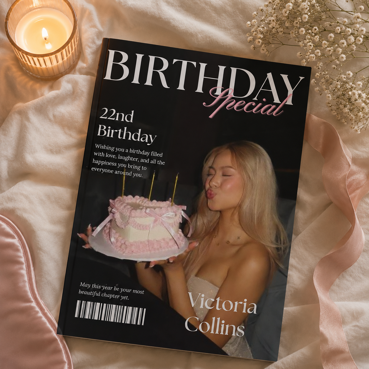 More pages from the pink coquette printable birthday magazine template