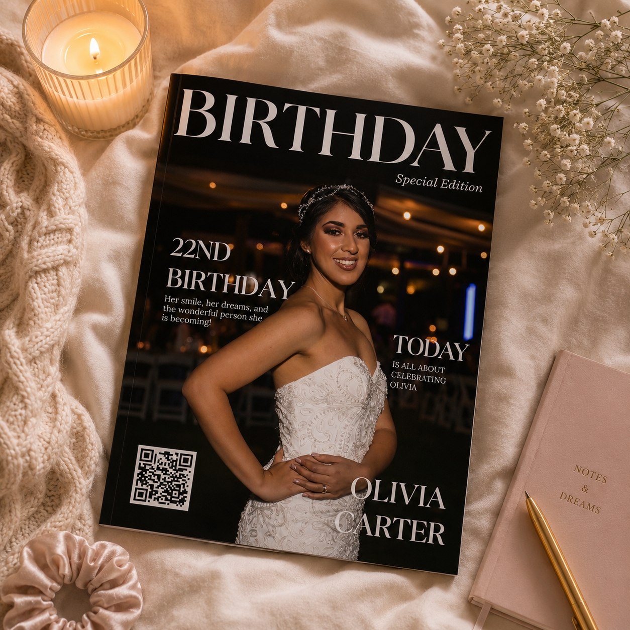 Pages from the best friend birthday magazine template, editable in Canva