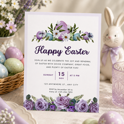 Printable Easter brunch invitation template with script headline, editable in Canva