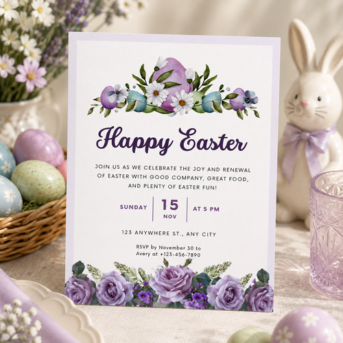 Printable Easter brunch invitation template with script headline, editable in Canva