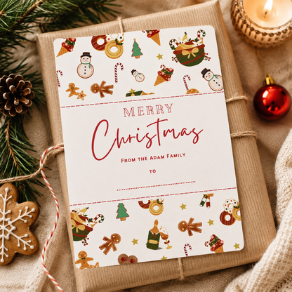 Editable Christmas card template with a blank line for the name, 5 x 7 inches