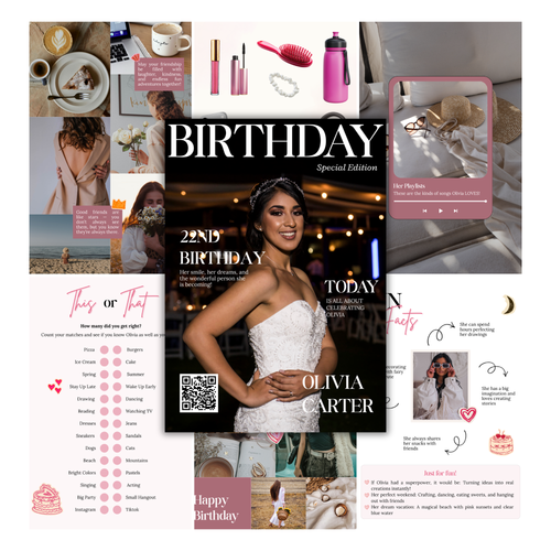 Best friend birthday magazine printable template shown as a printed magazine mockup