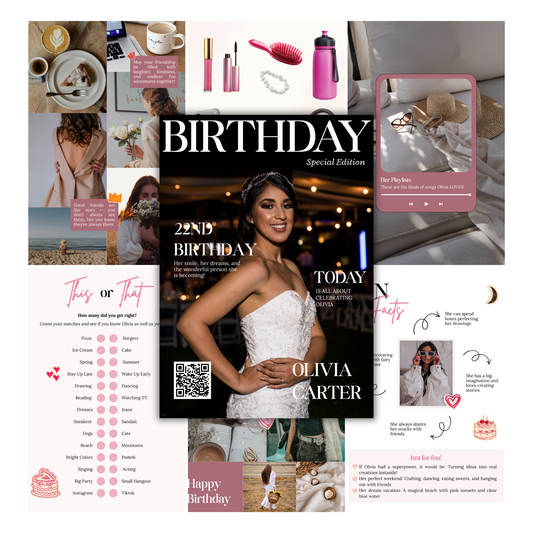 Best friend birthday magazine printable template shown as a printed magazine mockup