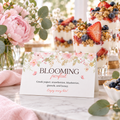 Baby in bloom food label tent card in front of berry parfait cups