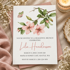 Pink cherry blossom brunch invitation printable template with script name