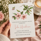 Brunch invitation template with painted blossom branch, shown printed at 8.5 x 11 inches