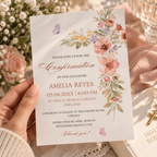 Watercolor floral confirmation invitation card printable template in blush and peach