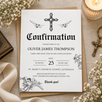 Vintage engraved cross and doves confirmation invitation printable template in black and white