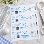 Printed sheet with four golf water bottle labels, scissors and tape