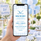 Golf hole in one e-vite shown on a smartphone