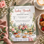 Ladies brunch invitation printable template with a painted garden table and flowers
