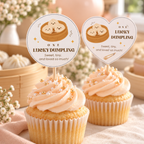 Close-up of peach cupcakes with the round and heart dumpling cupcake toppers