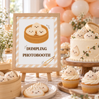 Little dumpling custom party sign in a wooden frame on a dessert table