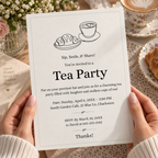 Line art tea party e-vite in phone size for sending by message