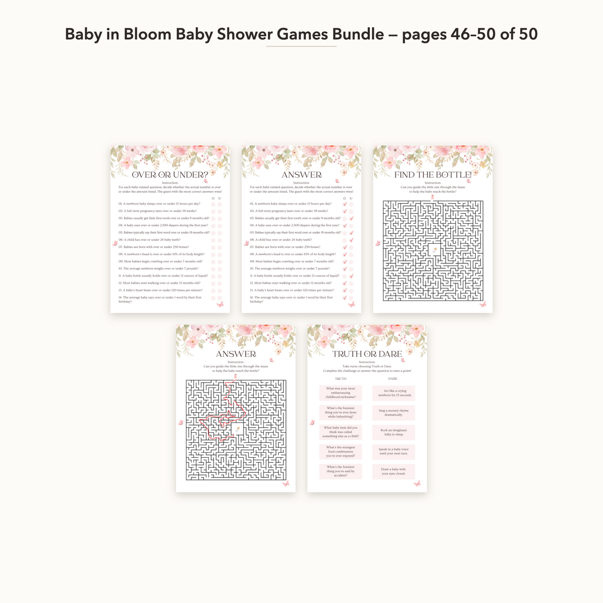 Baby in Bloom Baby Shower Games Bundle – all pages 46–50