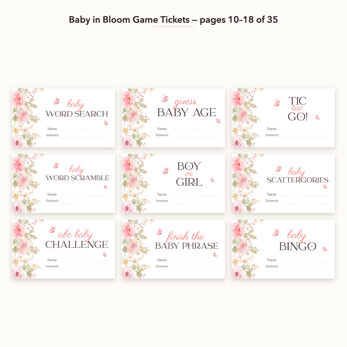Baby in Bloom Game Tickets – all pages 10–18