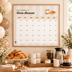 Baby Is Brewing due date calendar on the wall above a coffee bar