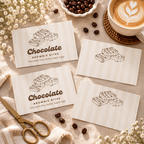 Flat lay of filled and blank Baby Is Brewing food labels with coffee beans and a latte