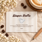 Close-up flat lay of the Baby Is Brewing diaper raffle card with coffee beans and a pencil