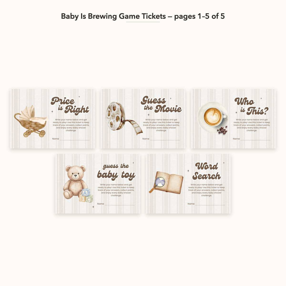 Baby Is Brewing Game Tickets – all pages 1–5