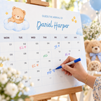 Guest writing initials on a date of the Little Bear due date calendar