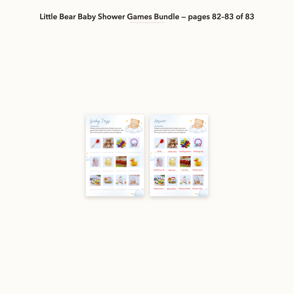 Little Bear Baby Shower Games Bundle – all pages 82–83