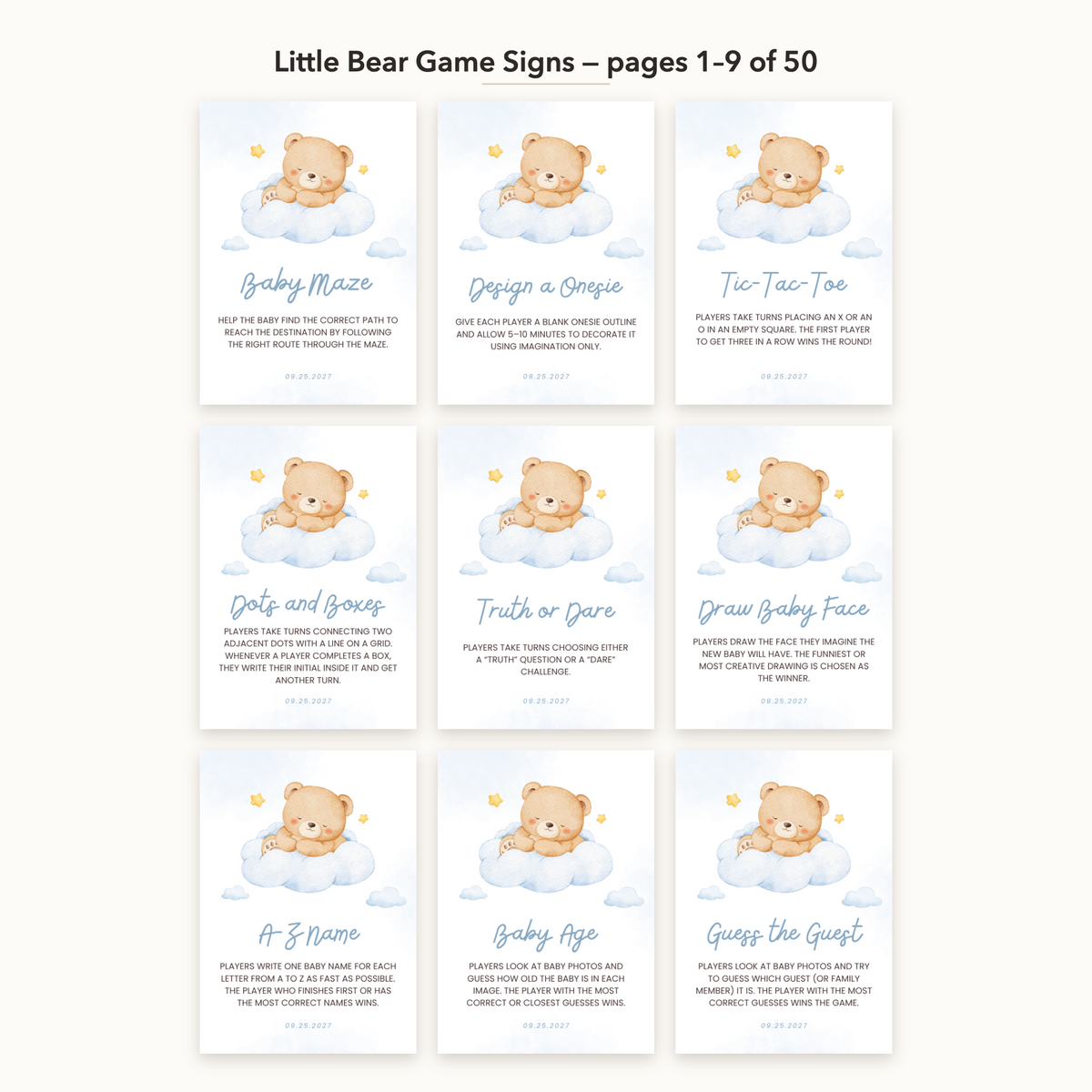 Little Bear Game Signs – all pages 1–9