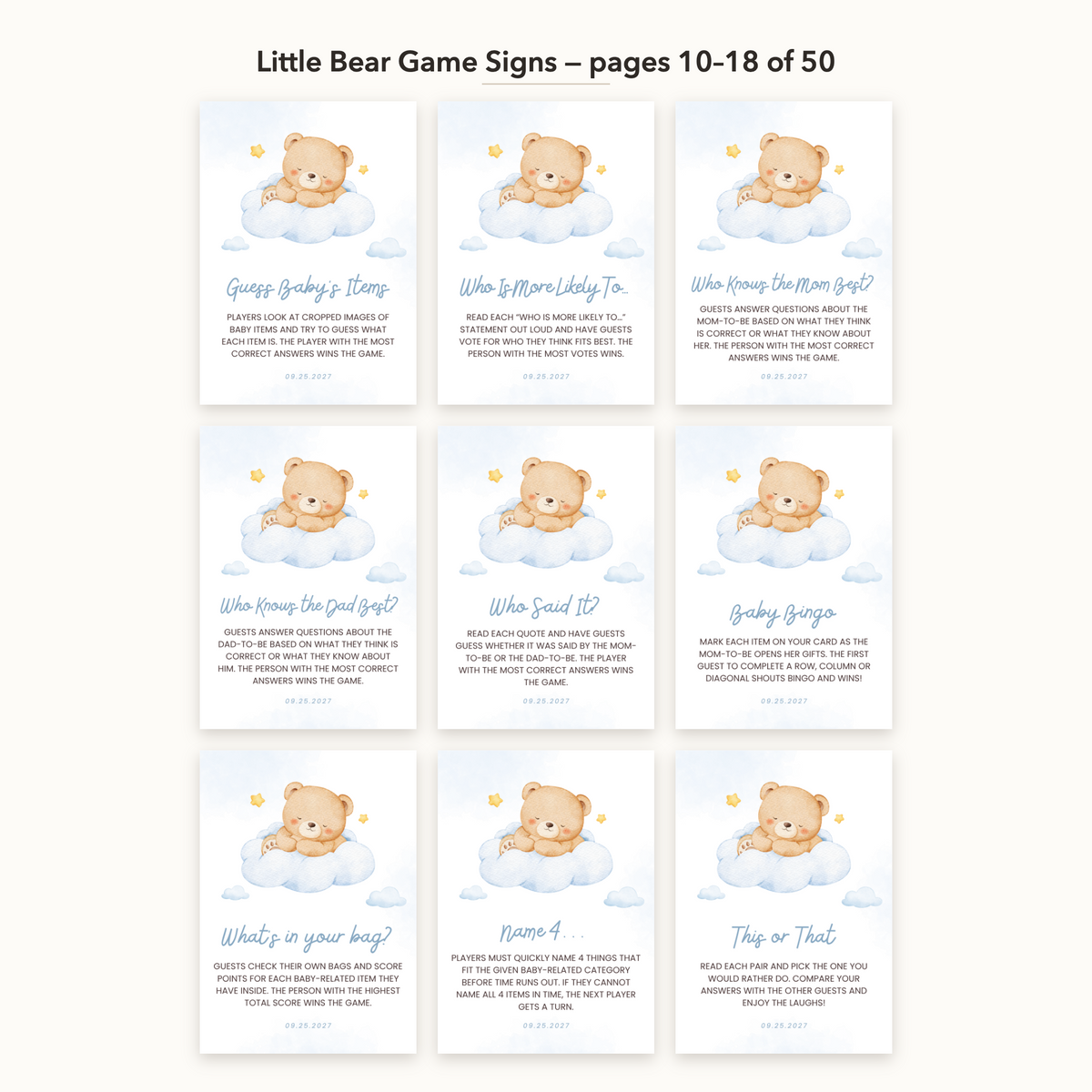 Little Bear Game Signs – all pages 10–18