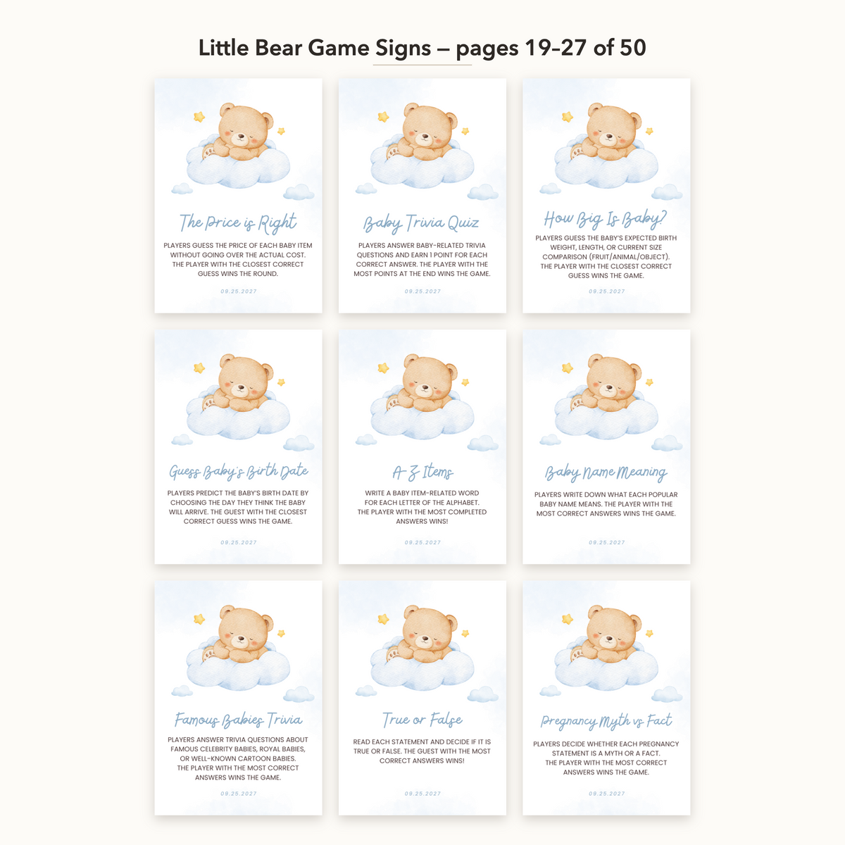 Little Bear Game Signs – all pages 19–27