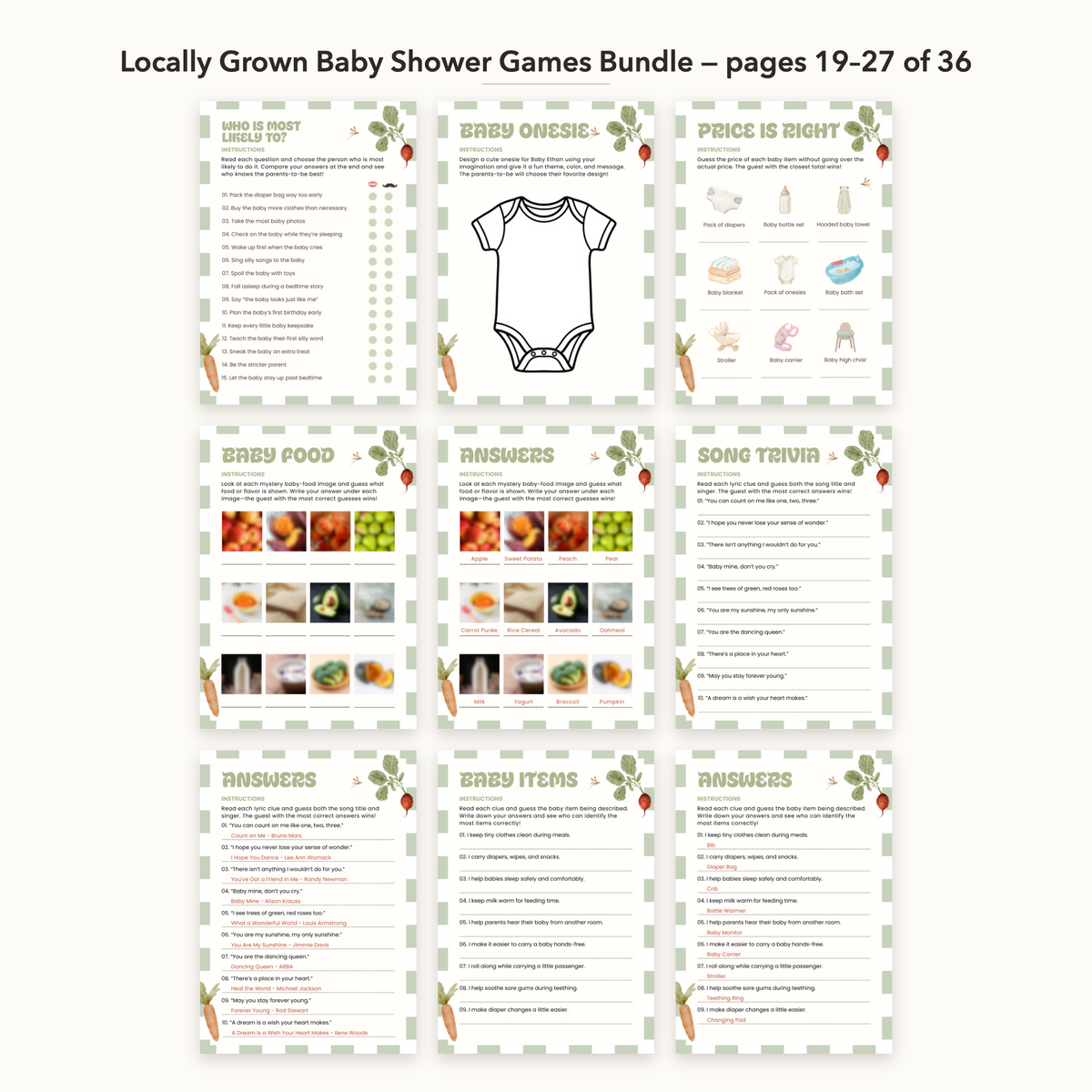 Locally Grown Baby Shower Games Bundle – all pages 19–27