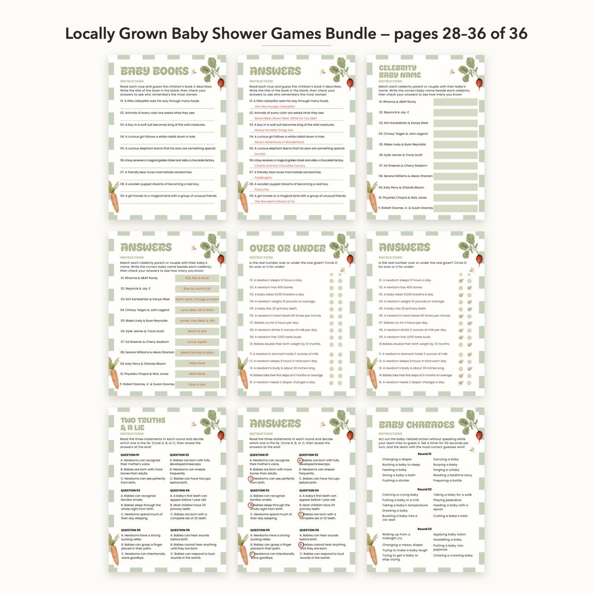 Locally Grown Baby Shower Games Bundle – all pages 28–36