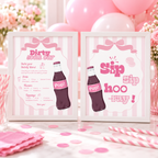 Ready To Pop Dirty Soda Bar sign and Sip Sip Hooray sign side by side in white frames