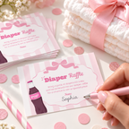 Guest writing her name on a pink soda pop diaper raffle card