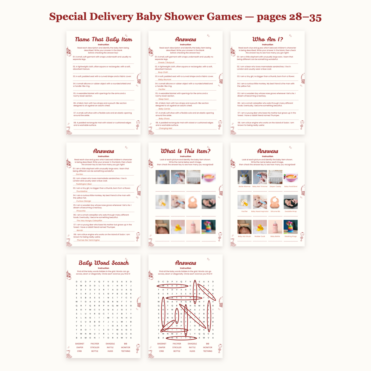 Special Delivery Baby Shower Games Bundle – all pages 28–35