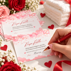 Guest writing her name on a pink heart diaper raffle card