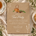 Vintage kraft tea party invitation printable template with drawn teapot and cinnamon