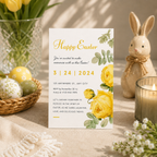Printable Easter Sunday invitation template in yellow and green, editable in Canva